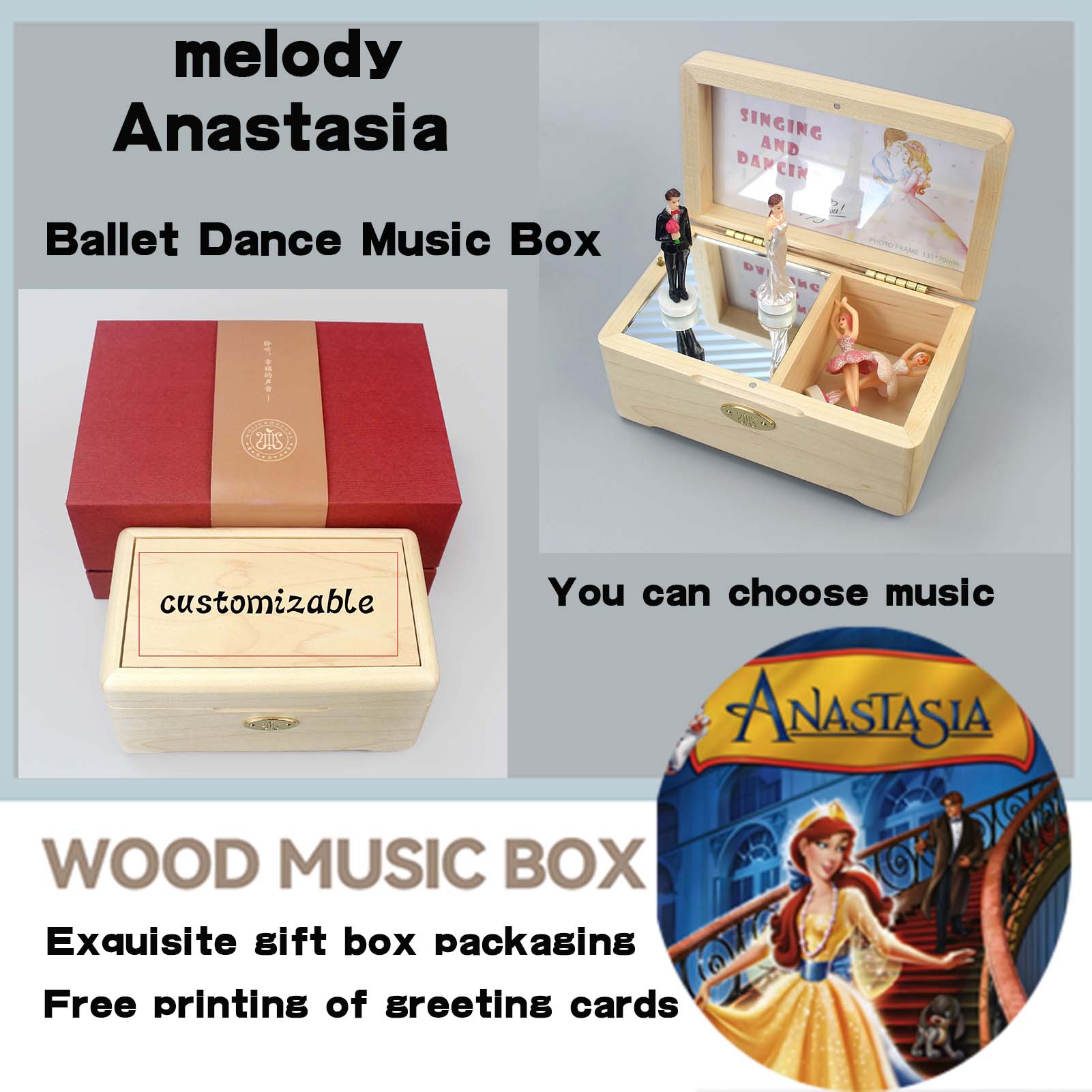 Snow Globe Musical - Wooden sankyo custom Music Box ♫Anastasia-Once