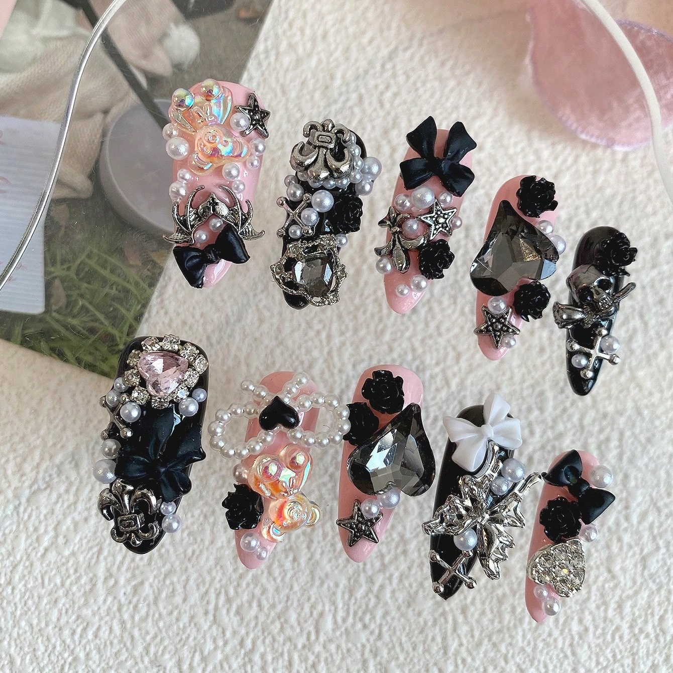 Ribbon Bow Gift - 10pcs Long Coffin Pink Black Gothic