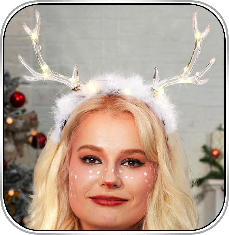 Glowing Clear Christmas Deer F - Reindeer Antlers Headband ulasan dan harga